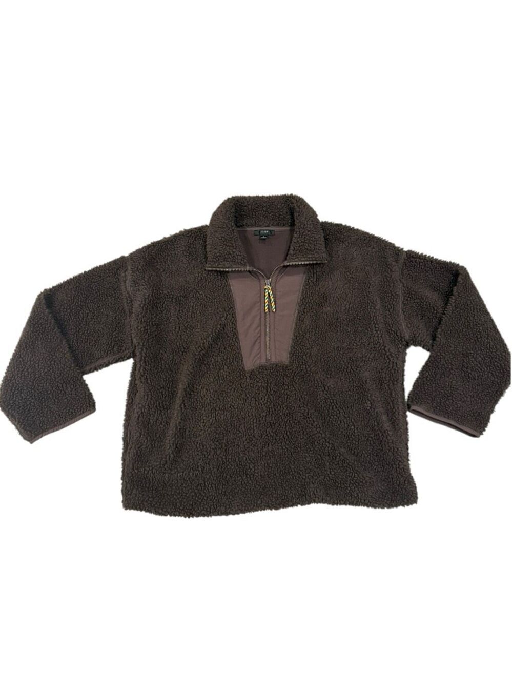 J.Crew Sherpa Fleece Pullover Womens L Brown Teddy Quarter Zip Cozy